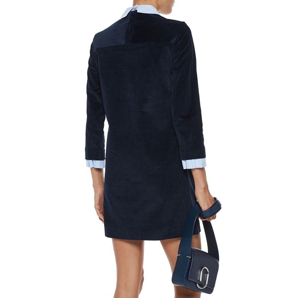 Sandro | Laury Contrast Collar Blue Corduroy Dress - Picture 2 of 13